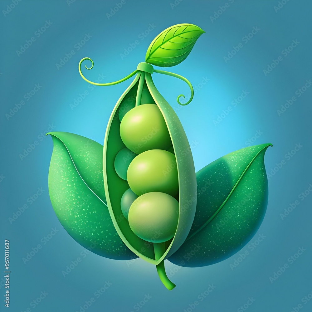 Poster a vibrant and playful illustration of a pea pod with three peas inside. perfect for adding a touch o