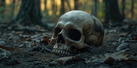 Skull in a forest