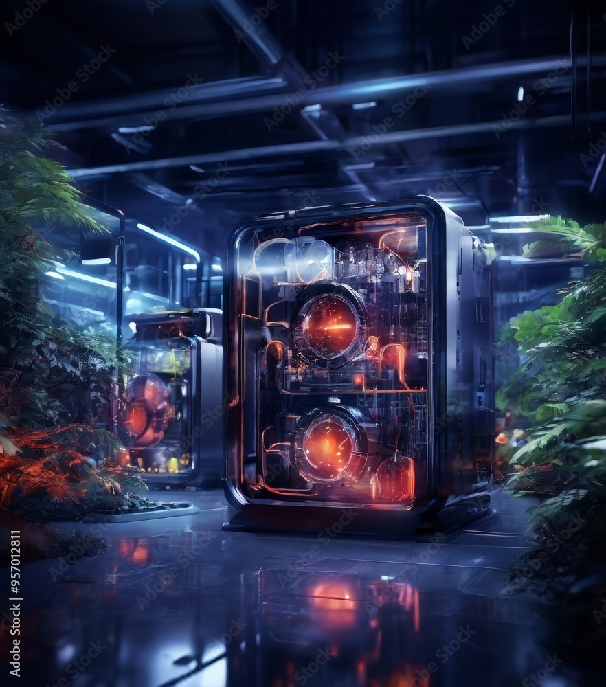 Poster computer case with red and black design