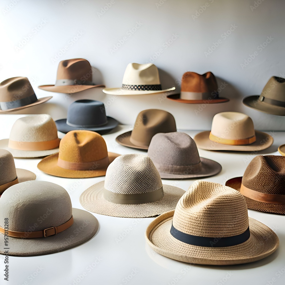 Poster a collection of stylish and diverse hats. perfect for adding a touch of vintage charm to your design