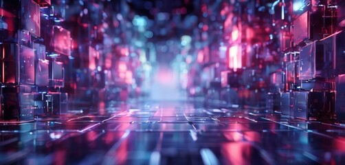 Fototapeta premium futuristic city with neon lights and dark background