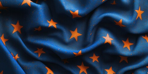 Blue fabric with orange star pattern