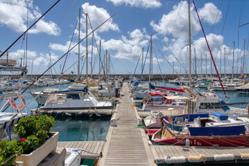 Fototapeta premium A view of boats at Puerto Del Carmen harbour