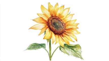 Fototapeta premium Stunning Watercolor Sunflower: A Vibrant Floral Illustration for Nature Lovers