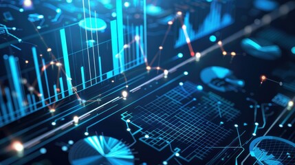 Obraz premium Digital Data Visualization with Bar Charts, Line Charts, and Pie Charts