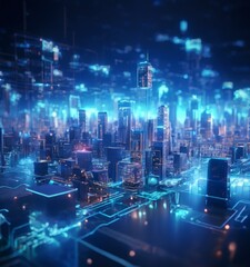 Obraz premium futuristic city with glowing lights and technological connections