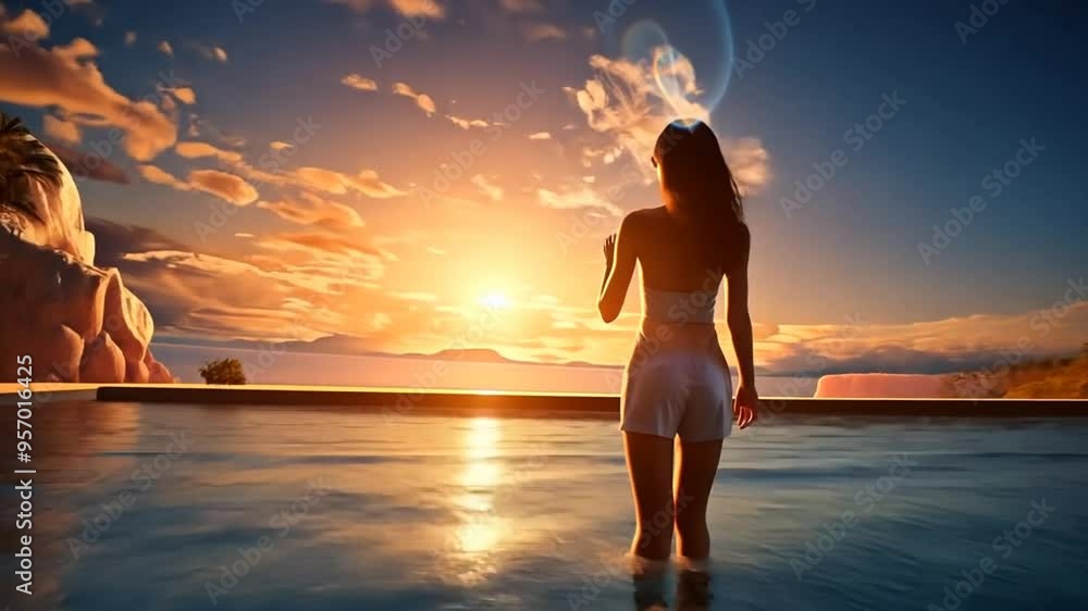Aufkleber aerial view of a serene beach resort at sunset with palm trees generative ai