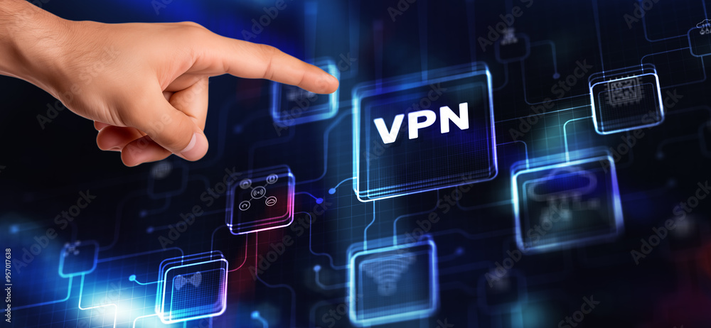 Poster vpn secure connection. virtual private network technology encrypted tunnel