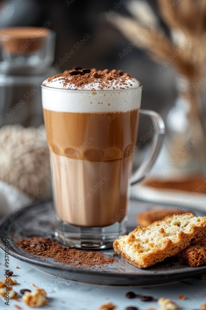 Wall mural mocha latte with a biscotti