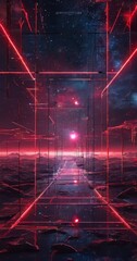 Fototapeta premium futuristic city with neon lights and red light