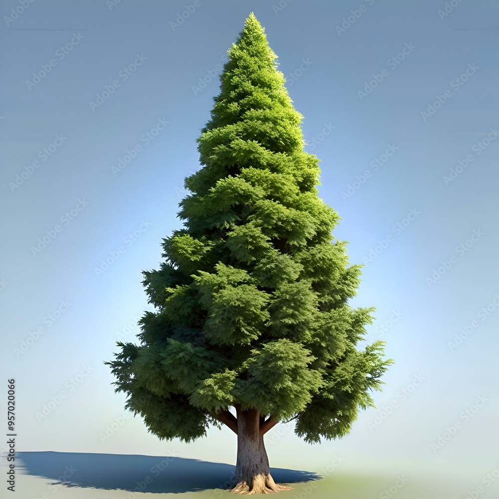 Poster a realistic 3d rendering of a cypress tree. isolated against a blue sky.