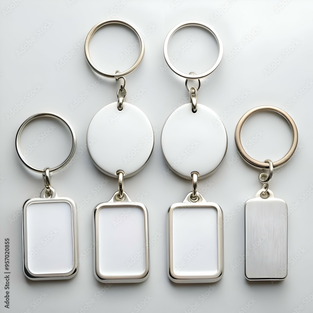 Poster blank keychains with different shapes and sizes. perfect for branding and personalization.