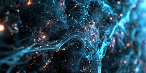 abstract blue and black background with glowing particles