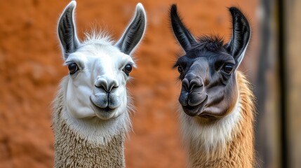 Obraz premium Two funny llamas outdoors