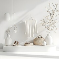 Elegant Fashion Collection Displayed on Clean White Background with Soft Shadows