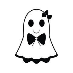 Cute Halloween pink ghost with a coquette bow vector illustration. Perfect for girly, stylish designs, stickers, decor, and fun Halloween-themed projects.