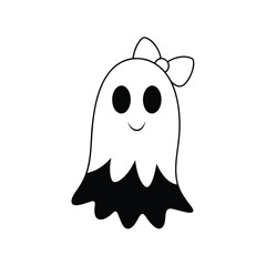 Cute Halloween pink ghost with a coquette bow vector illustration. Perfect for girly, stylish designs, stickers, decor, and fun Halloween-themed projects.