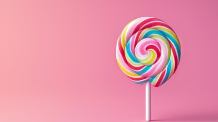 A colorful lollipop on pink background