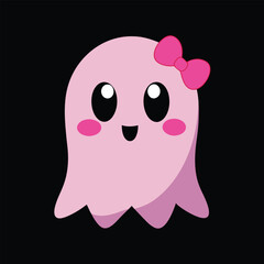 Cute Halloween pink ghost with a coquette bow vector illustration. Perfect for girly, stylish designs, stickers, decor, and fun Halloween-themed projects.