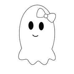 Cute Halloween pink ghost with a coquette bow vector illustration. Perfect for girly, stylish designs, stickers, decor, and fun Halloween-themed projects.