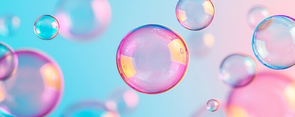 Ephemeral Beauty: Abstract Background of Colorful Soap Bubbles in a Microscopic View