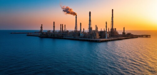 Obraz premium Oil refinery plant from industry zone, Oil refinery at twilight ,Aerial view of Oil and gas industry, industry factory concept and transportation,, Refinery factory