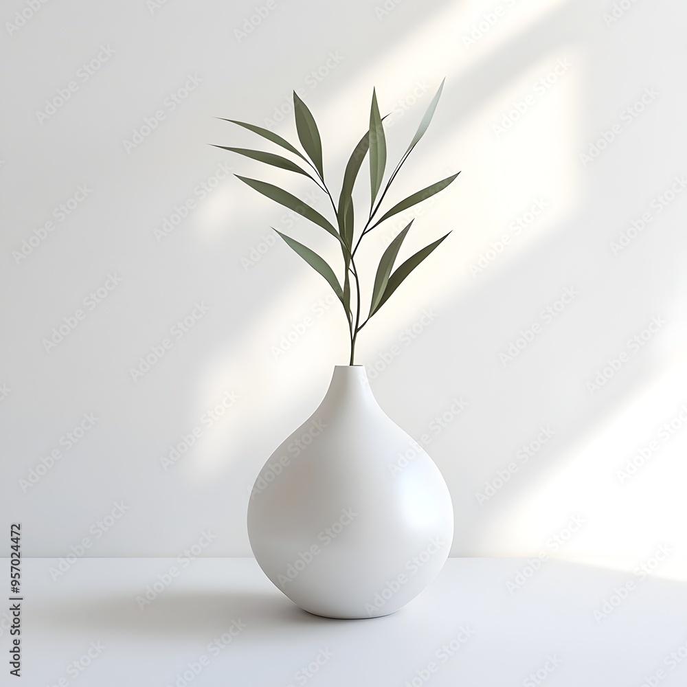 Poster elegant minimal botanical leaves in white studio setting 3d render