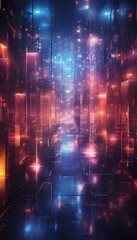 Obraz premium dark room with many lights and long corridor