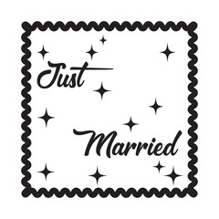 JUST MARRIED hand lettering, vector illustration. Hand drawn lettering card background. Modern handmade calligraphy. Hand drawn lettering element for your design. 
