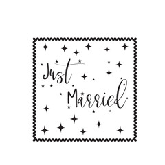 JUST MARRIED hand lettering, vector illustration. Hand drawn lettering card background. Modern handmade calligraphy. Hand drawn lettering element for your design. 