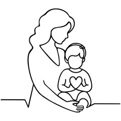 Happy Mother day. Mother with baby. Continuous one line drawing. Vector illustration