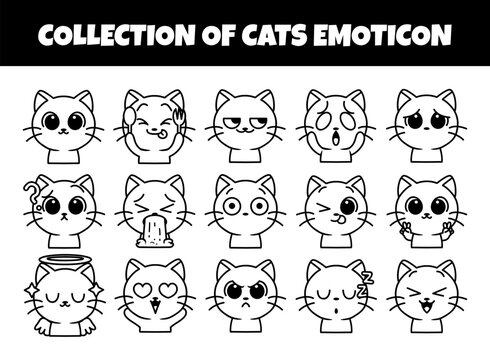 Cats emoticon outline vector illustration set