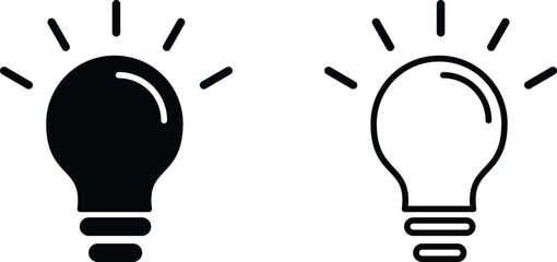 light bulb icon on white background. Idea symbol. Electric lamp, light, creative thinking, electricity. Outline, Vector illustration