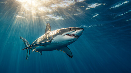 Fototapeta premium Great White Shark Underwater: A Majestic Predator