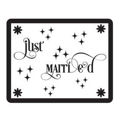 JUST MARRIED hand lettering, vector illustration. Hand drawn lettering card background. Modern handmade calligraphy. Hand drawn lettering element for your design. 