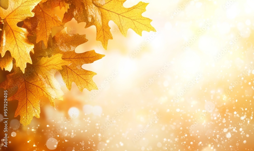 Poster a blurry abstract autumn background with autumn foliage effect. a golden bokeh effect with glitter.