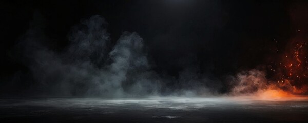 dark room with fire and smoke