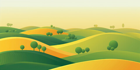 Obraz premium An abstract background of rolling hills and trees, symbolizing the growth of a sustainable agricultural business.