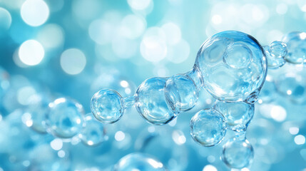 A series of blue spheres, which appear to be water droplets