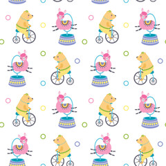 cartoon seamless pattern with bear and llama