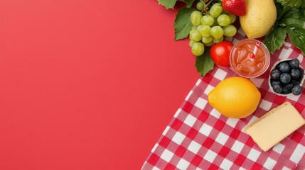 Close-up of a picnic blanket with food and drinks, Labor Day celebration, relaxation, outdoor gathering