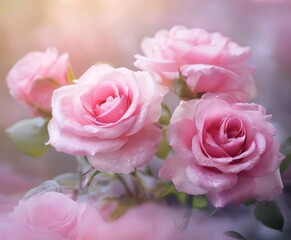Fototapeta premium pink roses with water droplets