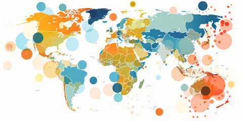 A map of the world with key economic indicators marked by color-coded dots, demonstrating the global reach of a multinational corporation.