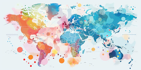 A map of the world with key economic indicators marked by color-coded dots, demonstrating the global reach of a multinational corporation.