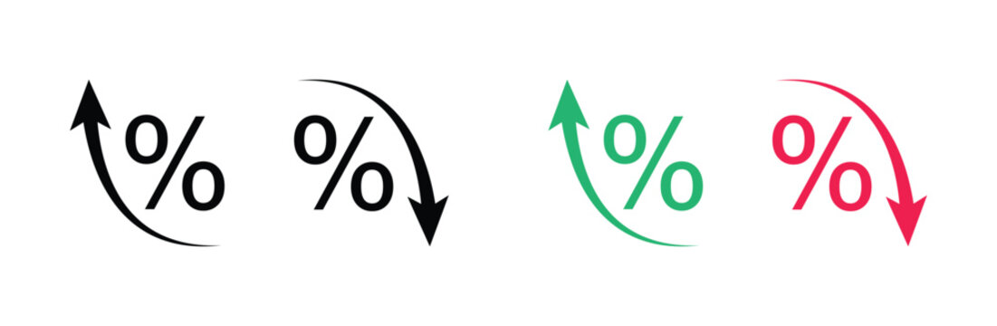 Percent arrow icon. Up arrows, down arrows. increase, decrease arrow filled icons design