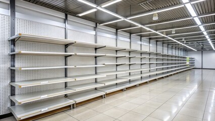 Empty store shelves and dusty product displays convey a sense of desolation and stagnation, reflecting a sharp decline in sales and revenue.