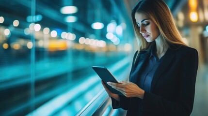 Businesswoman Using Tablet in a Modern Building