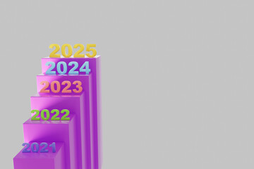 A series of pink blocks with the numbers 2025, 3d render