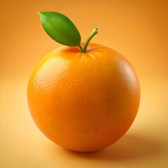 A vibrant 3D illustration of a whole orange with a single green leaf.