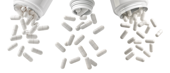 Falling pills. Medical treatment drugs falling from the top, antibiotics or aspirin tablets background. Cut out medicine pharmaceutical concept
